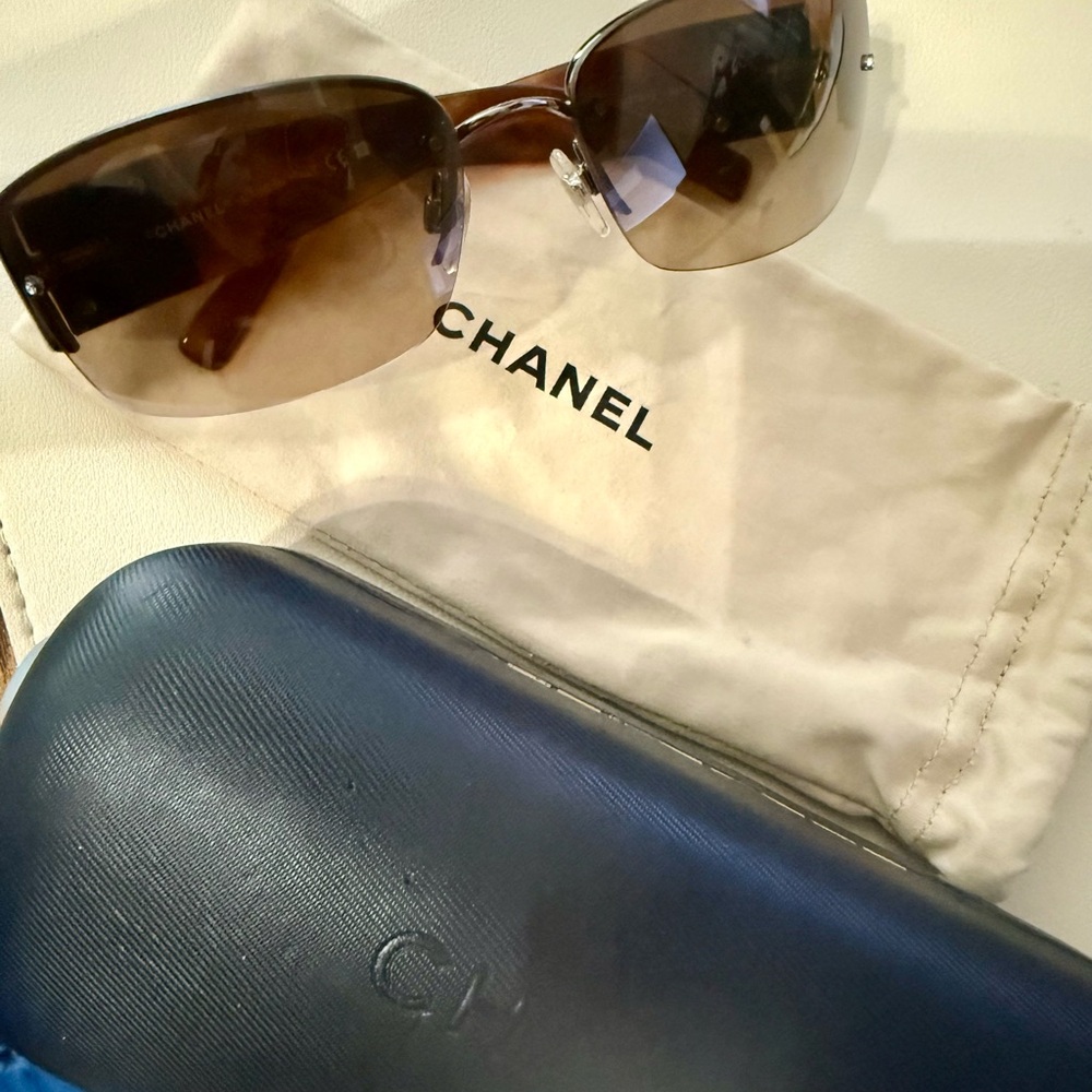 Chanel Rhinestone Brown Sunglasses